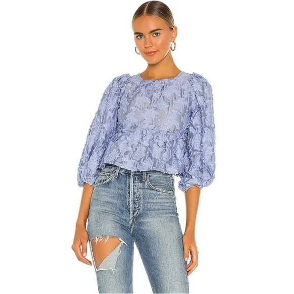 Free People Callie Balloon Sleeve Open Back Textured Blouse - Picture 3 of 16